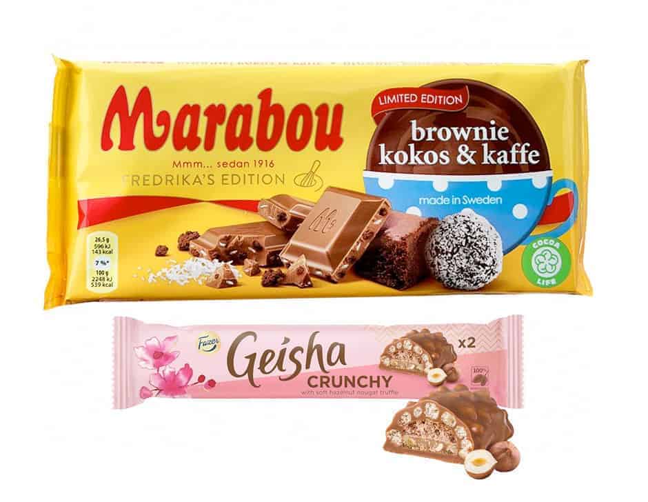 Nyhet Marabou Brownie Kokos & Kaffe och Geisha Crunchy Sockerbiten